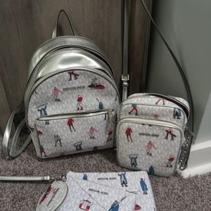 Michael Kors bright white ski set (backpack, crossbody & wristlets)